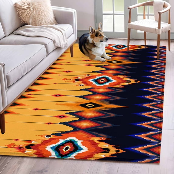 3'x5' Rug for Living Room Bedroom, Ethnic Boho Washable Area Rugs Non-Slip Carpet Mats, Vintage Abstract Geometric Textured Indoor Low Pile Area Rug Runner for Kitchen, Mudroom