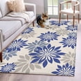 thumbnail image 1 of 3'x5' Rug for Living Room Bedroom, Geometric Flower Washable Area Rugs Non-Slip Carpet Mats, Vintage Country Floral Blue Grey on Linen Indoor Low Pile Area Rug Runner for Kitchen, Mudroom, 1 of 8