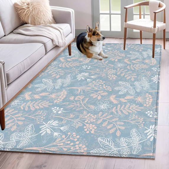 3'x5' Rug for Living Room Bedroom, Gray Blue Dandelion Washable Area Rugs Non-Slip Carpet Mats, Spring Flowers Modern Minimalist Indoor Low Pile Area Rug Runner for Kitchen, Mudroom