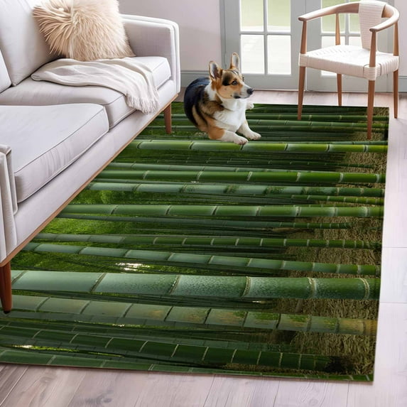 3'x5' Rug for Living Room Bedroom, Green Plants Washable Area Rugs Non-Slip Carpet Mats, Forest Natural Landscape Botanical Indoor Low Pile Area Rug Runner for Kitchen, Mudroom