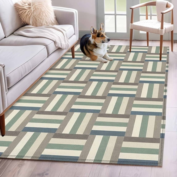 3'x5' Rug for Living Room Bedroom, Green Stripes Texture Washable Area ...