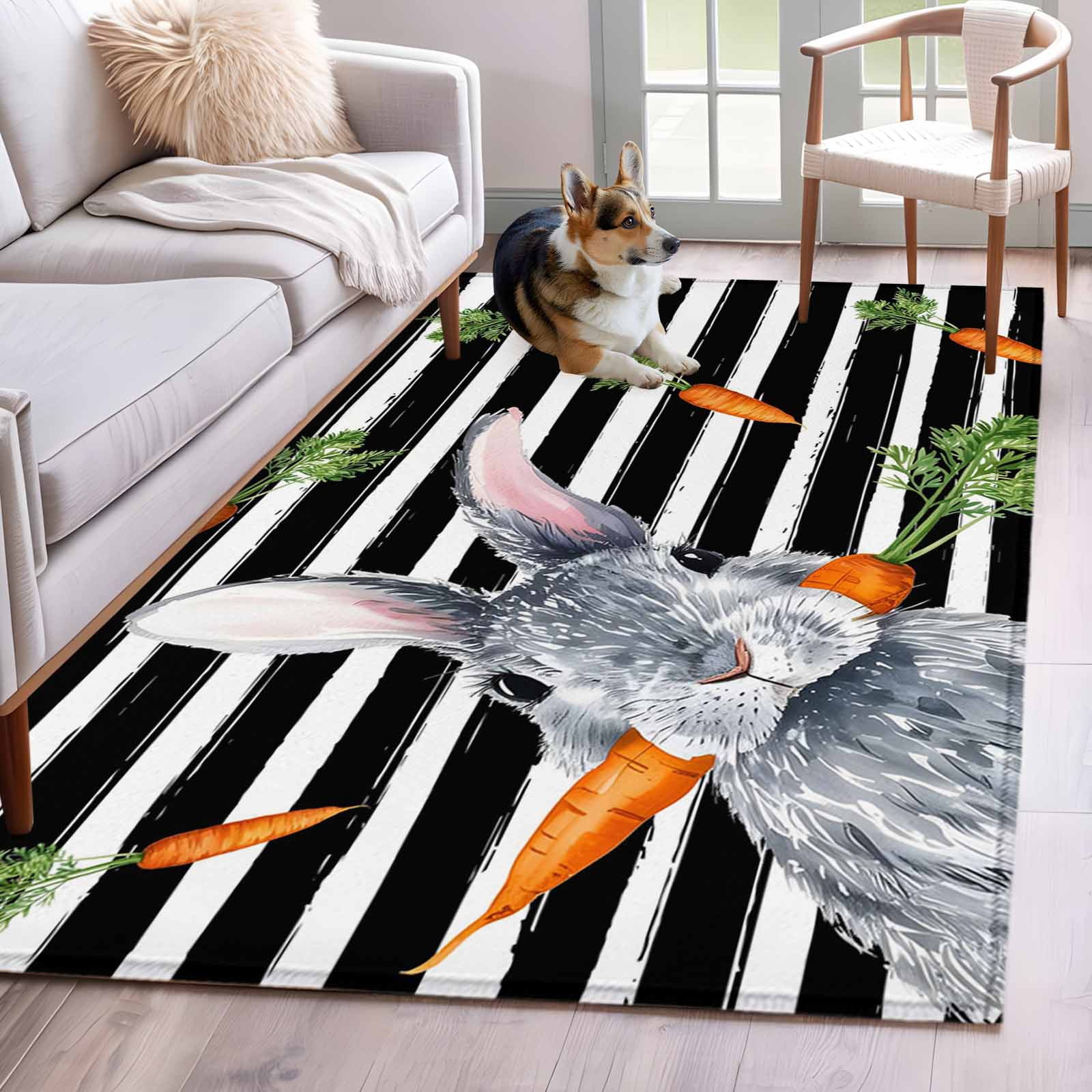 3'x5' Rug for Living Room Bedroom, Grey Bunny Easter Washable Area Rugs ...