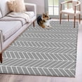 thumbnail image 1 of 3'x5' Rug for Living Room Bedroom, Grey Geometric Washable Area Rugs Non-Slip Carpet Mats, Modern Pure Color Abstract Striped Indoor Low Pile Area Rug Runner for Kitchen, Mudroom, 1 of 8