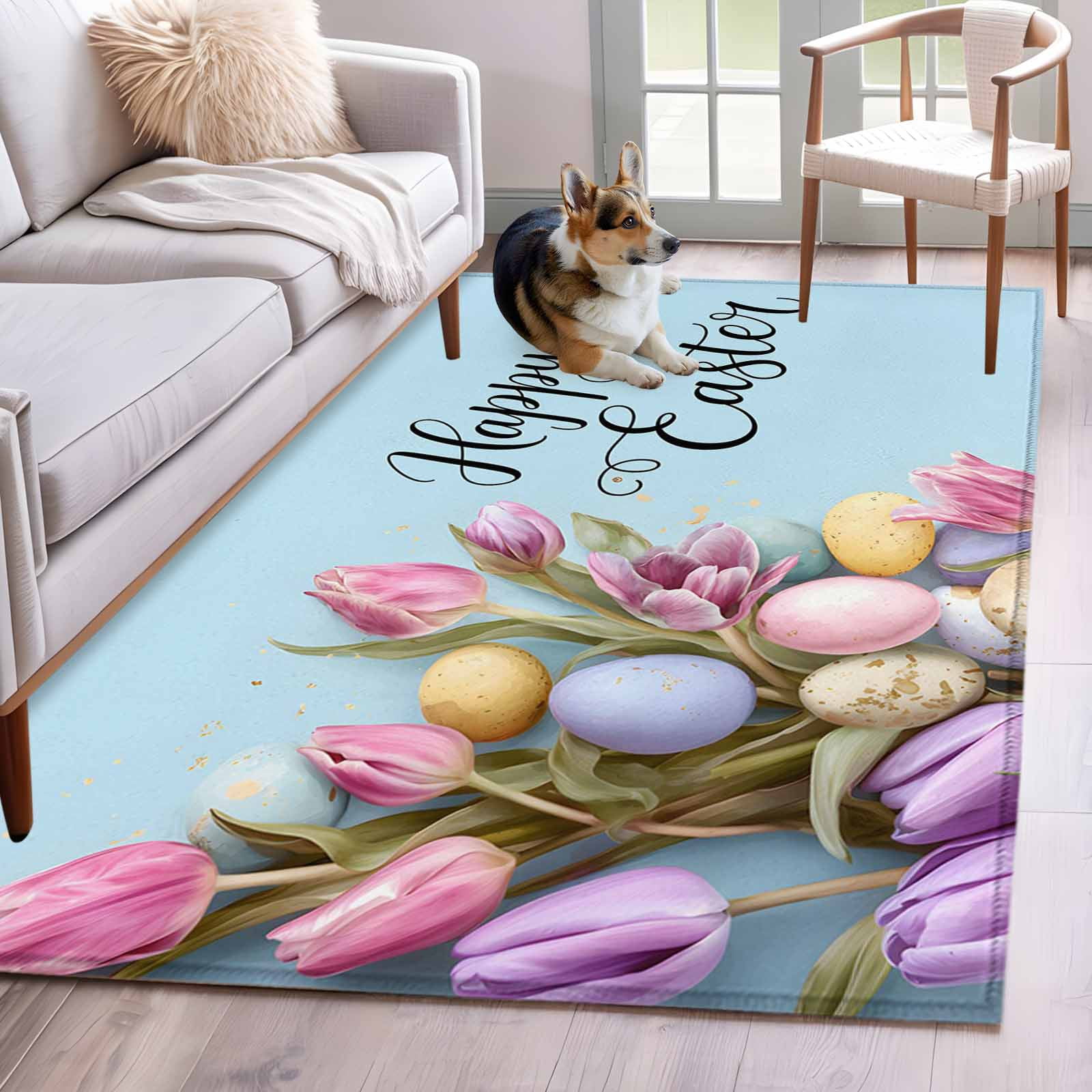 Pink Easter Rug 3'x5' Rug for Living Room Bedroom, Happy Easter Washable Area Rugs Non ...