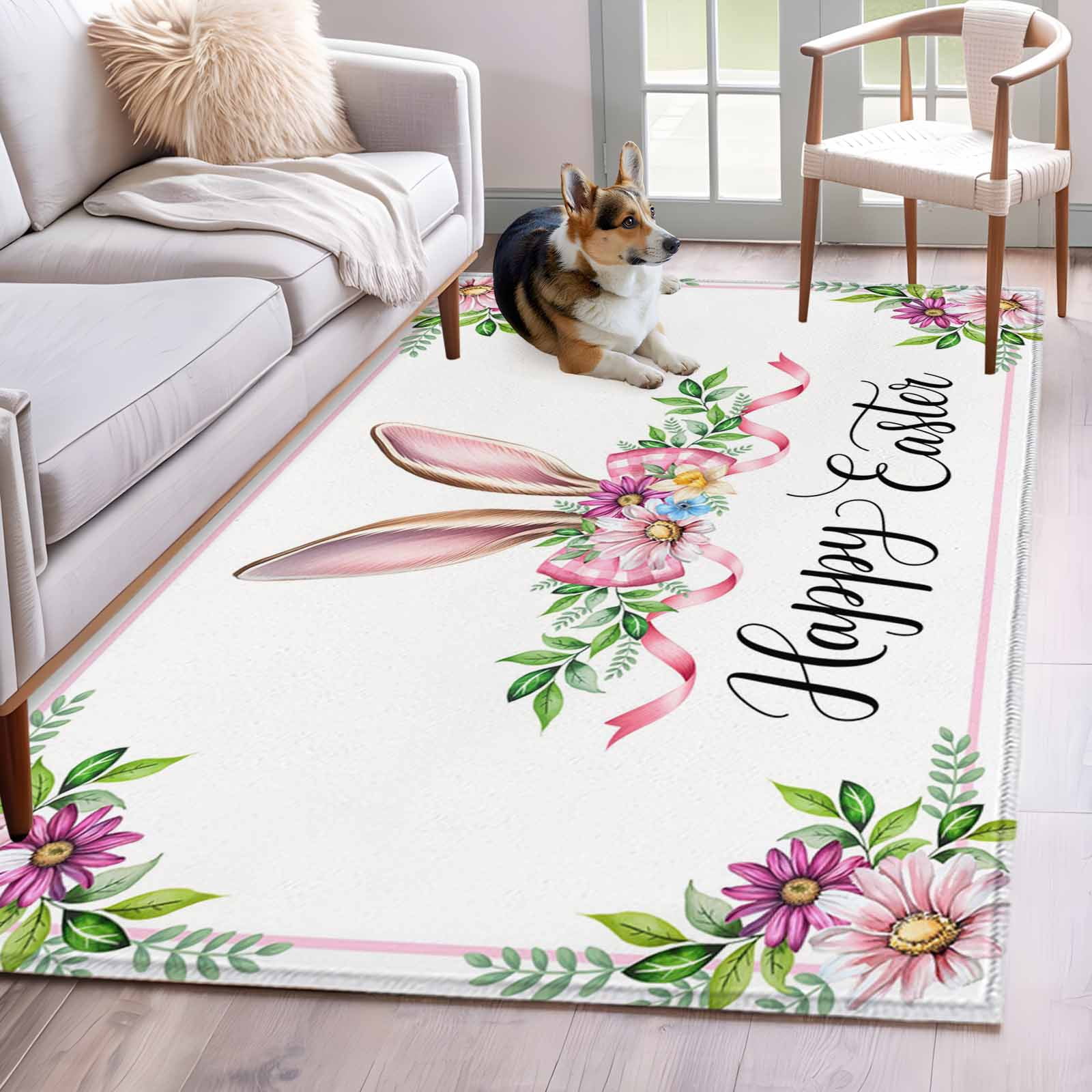 Easter Rug Design 3'x5' Rug for Living Room Bedroom, Happy Easter Washable Area Rugs Non ...