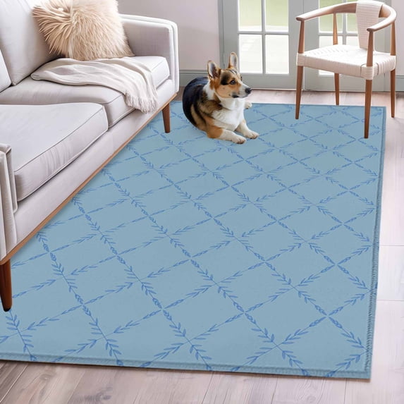3'x5' Rug for Living Room Bedroom, Haze Blue Plaid Washable Area Rugs Non-Slip Carpet Mats, Farmhouse Modern Abstract Striped Indoor Low Pile Area Rug Runner for Kitchen, Mudroom