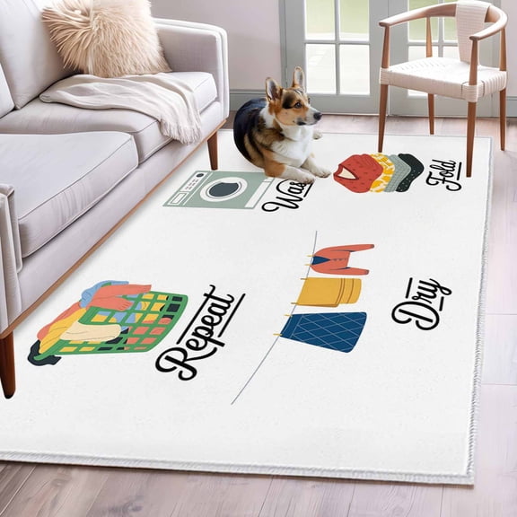 3'x5' Rug for Living Room Bedroom, Laundry Room Washable Area Rugs Non-Slip Carpet Mats, Wash Repeat Dry Fold Simple Drawn Indoor Low Pile Area Rug Runner for Kitchen, Mudroom