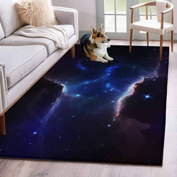 3'x5' Rug for Living Room Bedroom, Navy Blue Sky Washable Area Rugs Non-Slip Carpet Mats, Modern Art Stars Indoor Low Pile Area Rug Runner for Kitchen, Mudroom
