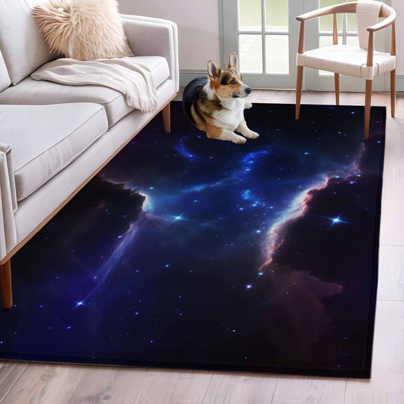 3'x5' Rug for Living Room Bedroom, Navy Blue Sky Washable Area Rugs Non-Slip Carpet Mats, Modern Art Stars Indoor Low Pile Area Rug Runner for Kitchen, Mudroom