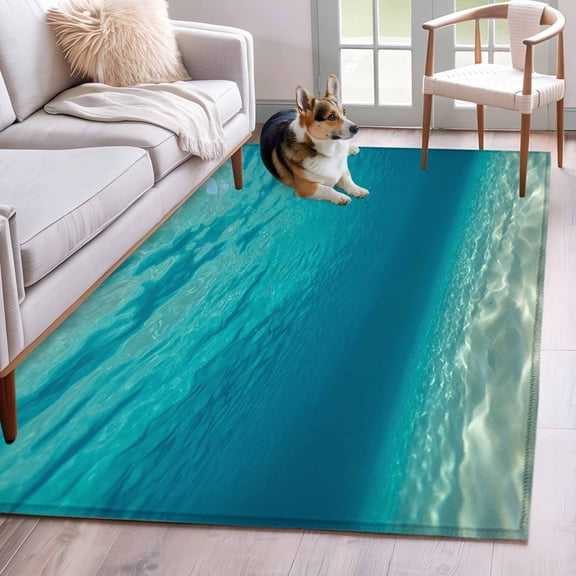 3'x5' Rug for Living Room Bedroom, Oceans Landscape Washable Area Rugs Non-Slip Carpet Mats, Summer Beach Nautical Waves Modern Indoor Low Pile Area Rug Runner for Kitchen, Mudroom