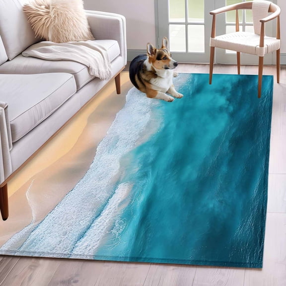 3'x5' Rug for Living Room Bedroom, Ombre Oceans Washable Area Rugs Non-Slip Carpet Mats, Abstract Sea Waves Beach Tropical Indoor Low Pile Area Rug Runner for Kitchen, Mudroom