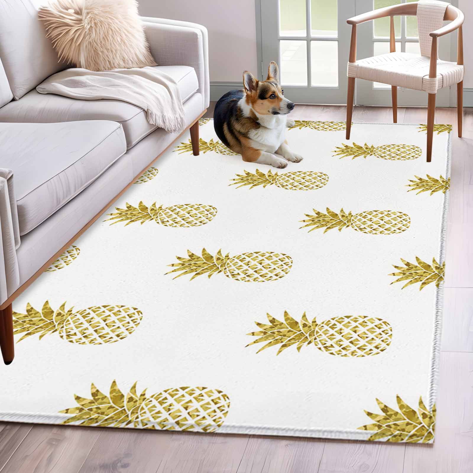 Pineapple Rug Wool 3'x5' Rug for Living Room Bedroom, Pineapple Washable Area Rugs Non ...