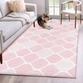 thumbnail image 1 of 3'x5' Rug for Living Room Bedroom, Pink Geometric Washable Area Rugs Non-Slip Carpet Mats, Morocco Modern Simple Abstract Aesthetic Indoor Low Pile Area Rug Runner for Kitchen, Mudroom, 1 of 8