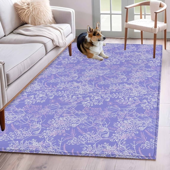 3'x5' Rug for Living Room Bedroom, Purple Flowers Washable Area Rugs Non-Slip Carpet Mats, Spring Vintage Flowers Country Plants Indoor Low Pile Area Rug Runner for Kitchen, Mudroom