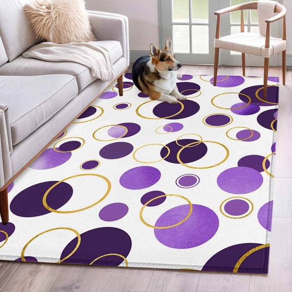 3'x5' Rug for Living Room Bedroom, Purple Polka Dots Washable Area Rugs Non-Slip Carpet Mats, Modern Abstract Art Indoor Low Pile Area Rug Runner for Kitchen, Mudroom