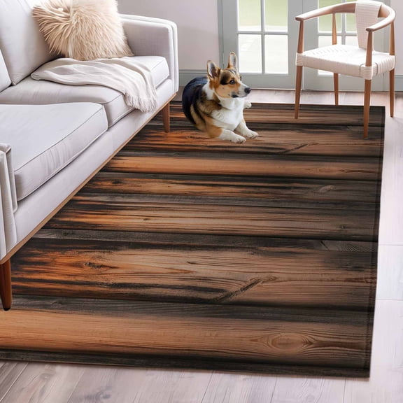 3'x5' Rug for Living Room Bedroom, Retro Farmhouse Washable Area Rugs Non-Slip Carpet Mats, Brown Wooden Grain Cabin Country Plank Indoor Low Pile Area Rug Runner for Kitchen, Mudroom
