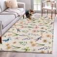thumbnail image 1 of 3'x5' Rug for Living Room Bedroom, Spring Floral Washable Area Rugs Non-Slip Carpet Mats, Elegant Pastoral Flowers Dragonfly Rustic Indoor Low Pile Area Rug Runner for Kitchen, Mudroom, 1 of 8