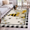 thumbnail image 1 of 3'x5' Rug for Living Room Bedroom, Spring Gnomes Washable Area Rugs Non-Slip Carpet Mats, Farmhouse Bees Flowers Black White Plaid Indoor Low Pile Area Rug Runner for Kitchen, Mudroom, 1 of 8
