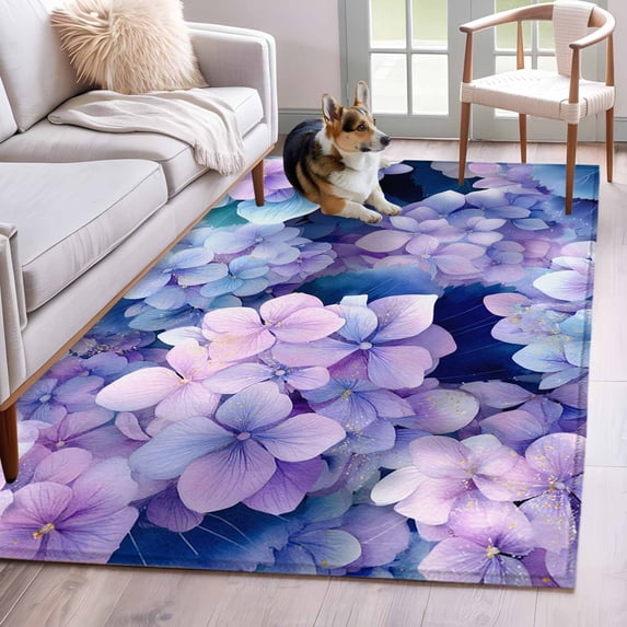 3'x5' Rug for Living Room Bedroom, Spring Purple Hydrangea Washable ...