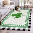 thumbnail image 1 of 3'x5' Rug for Living Room Bedroom, St. Patrick's Day Washable Area Rugs Non-Slip Carpet Mats, Spring Green Shamrock Black White Plaid Indoor Low Pile Area Rug Runner for Kitchen, Mudroom, 1 of 8