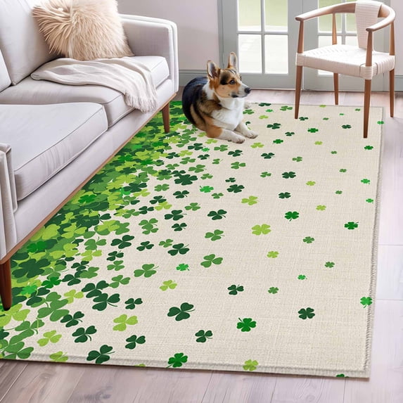 3'x5' Rug for Living Room Bedroom, St. Patrick's Day Washable Area Rugs Non-Slip Carpet Mats, Spring Lucky Shamrocks Leaves Retro Country Indoor Low Pile Area Rug Runner for Kitchen, Mudroom
