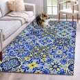 thumbnail image 1 of 3'x5' Rug for Living Room Bedroom, Vintage Boho Washable Area Rugs Non-Slip Carpet Mats, Middle Century Bohemia Style Patchwork Blue Indoor Low Pile Area Rug Runner for Kitchen, Mudroom, 1 of 8