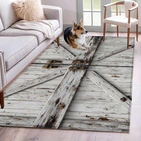 3'x5' Rug for Living Room Bedroom, Vintage Gate Washable Area Rugs Non-Slip Carpet Mats, Farmhouse Wooden Grain Shabby Chic Door Indoor Low Pile Area Rug Runner for Kitchen, Mudroom