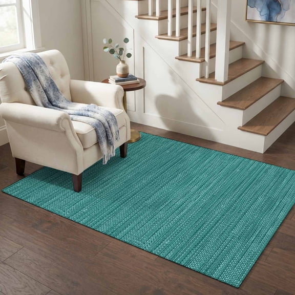 3'x5' Rug for Living Room Bedroom, Vintage Green Washable Area Rugs Non-Slip Carpet Mats, Boho Minimalist Linen Texture Indoor Low Pile Area Rug Runner for Kitchen, Mudroom