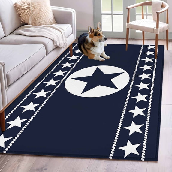 3'x5' Rug for Living Room Bedroom, Western Star Ethnic Washable Area Rugs Non-Slip Carpet Mats, Navy Blue Texas Ethnic Stars Vintage Indoor Low Pile Area Rug Runner for Kitchen, Mudroom