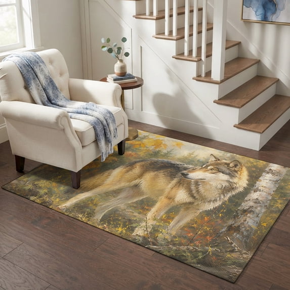 Runne 3'x5' Rug for Living Room Bedroom, Wild Wolf Washable Area Rugs Non ...