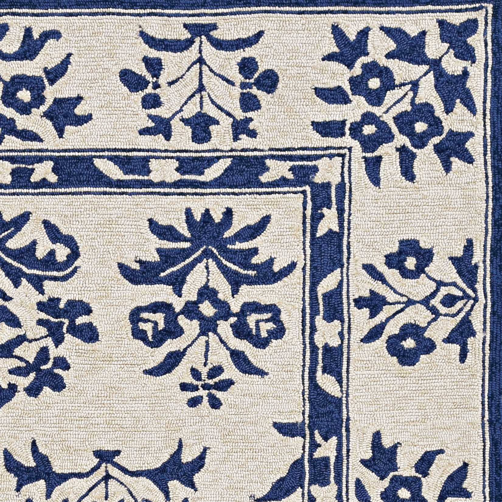 3'X5' Navy Blue Hand Hooked Uv Treated Traditional Floral Design Indoor Outdoor Rug 3'X5' Navy Blue Hand Hooked Uv Treated Traditional Floral Design Indoor Outdoor Rug