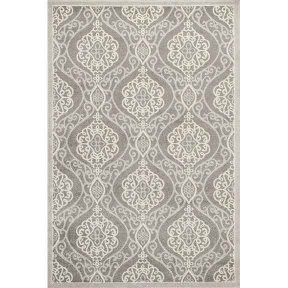 3'x5' Silver Grey Machine Woven UV Treated Floral Ogee Indoor Outdoor Area Rug
