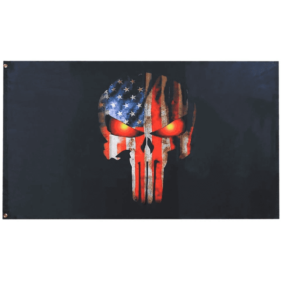 3'x5' Skull Design Black American Flag - 100D Polyester