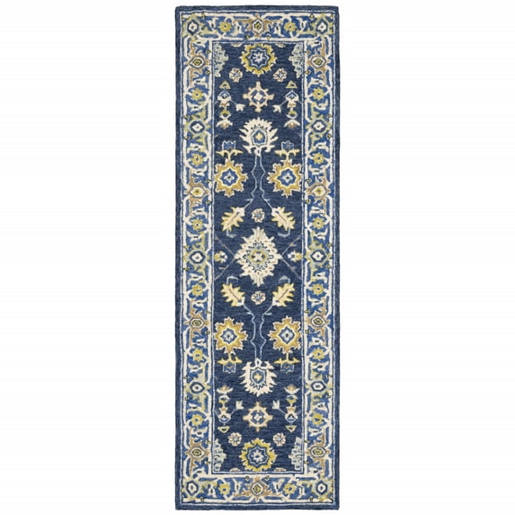 3'x8' Navy and Blue Bohemian Runner Rug