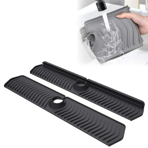 30.0in Sink Splash Guard Mat Water Absorbent Drying Pad Kitchen Bathroom Counter Protector Silicone (Black)