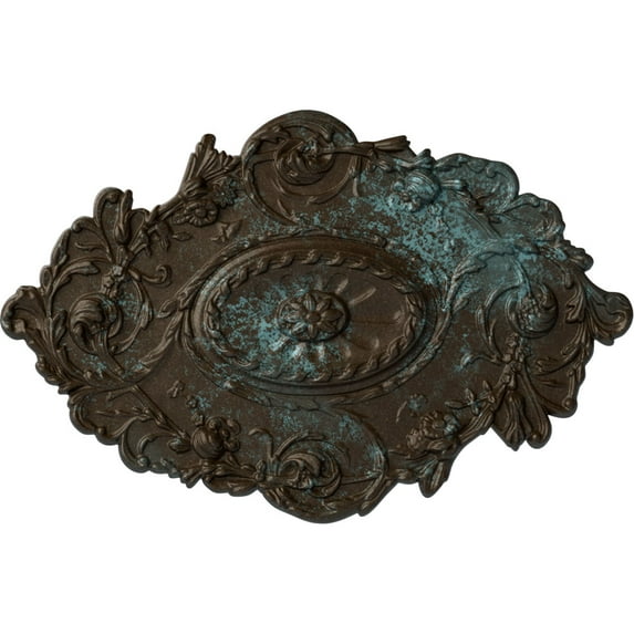 30 1/2"W x 20"H x 1 1/2"P Strasbourg Ceiling Medallion, Hand-Painted Bronze Blue Patina