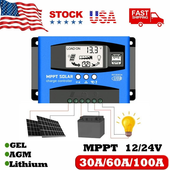 30-100A MPPT Solar Panel Regulator Charge Controller Auto Focus Tracking 12V/24V