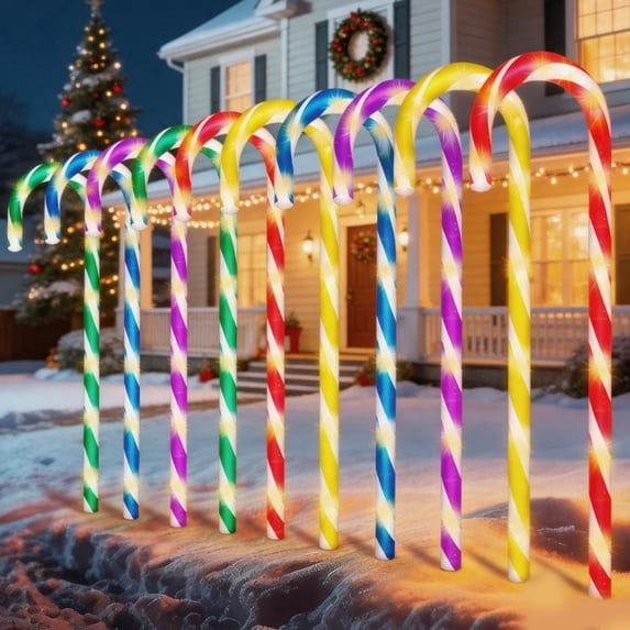 30" 10PK 120LED Christmas Candy Cane Pathway Lights Outdoor Yard Decoration 8 Lighting Modes Flashing Outdoor Thicken Lighted Christmas Candy Decor for Garden