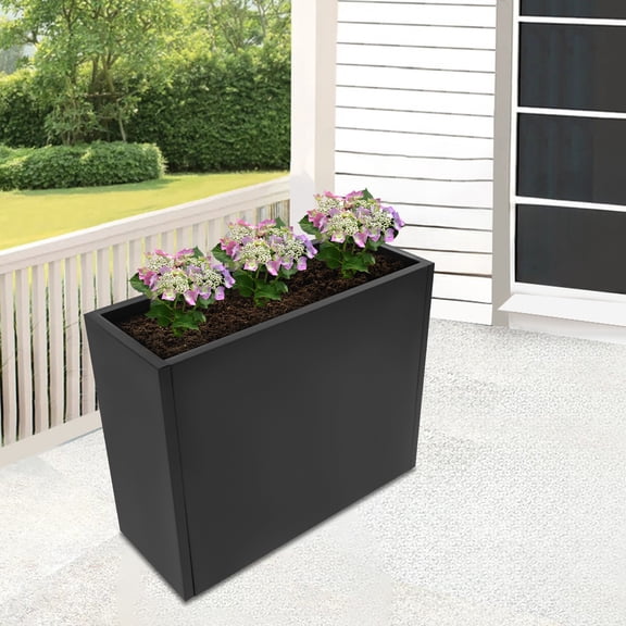 30*12*24 Free Standing Black Rectangular Planter Box with Removable Insert Shelf for Gardens, Entrances