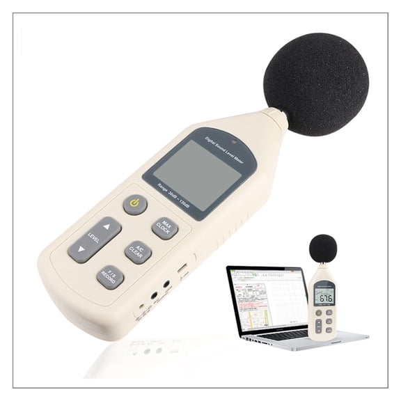 30-130dB Digital Sound Level Meter 0.1dB LCD Noise Frequency Tester AC/PWM Output Datas Store Calendar FAST/SLOW USB+CD Software