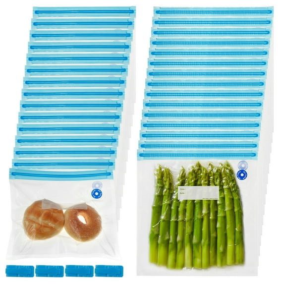 30/14Pcs Vacuum Sealer Bags Leak Proof Reusable Food Storage Bags Keep Fresh Food Bags Easy to Use Zipper Freezer Bags Space Saving Gallon Freezer Bags for Kitchens