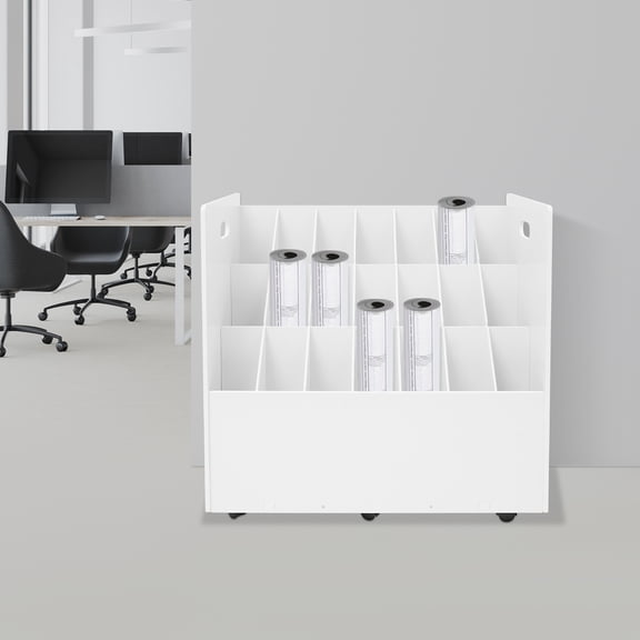 30*15.7*28.3in Modern White Rectangular Floorstanding Mobile Roll File Storage Rack for Home Office