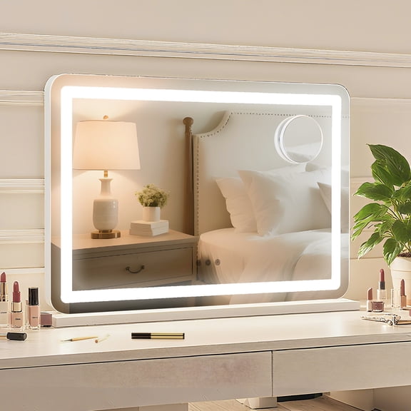 30.15"x20.19" Lighted Makeup Mirror,Led Makeup Mirror,Three Color Lighting Modes, and 10X Magnification Mirror, Smart Touch Control,2-in-1 Vanity Mirror Both Tabletop and Wall-Mounted