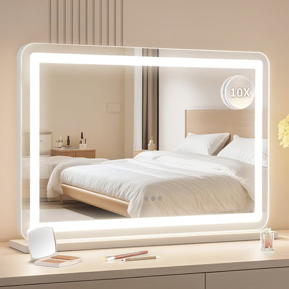 30.15 in x20.19 in Lighted Makeup Mirror,Led Makeup Mirror,Three Color Lighting Modes, and 10X Magnification Mirror, Smart Touch Control,2 in-1 Vanity Mirror Both Tabletop and Wall-Mounted
