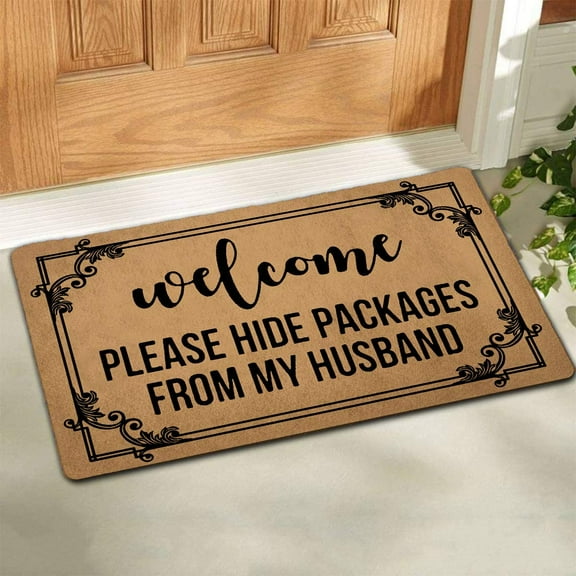 30*17inchesKitchen Mat Waterproof Welcome Mat with Back Welcome Please Hide Packages from My Husband Funny Doormat for Entrance Way Monogram Welcome Mats Non Slip Entrance Rugs for Porch Home