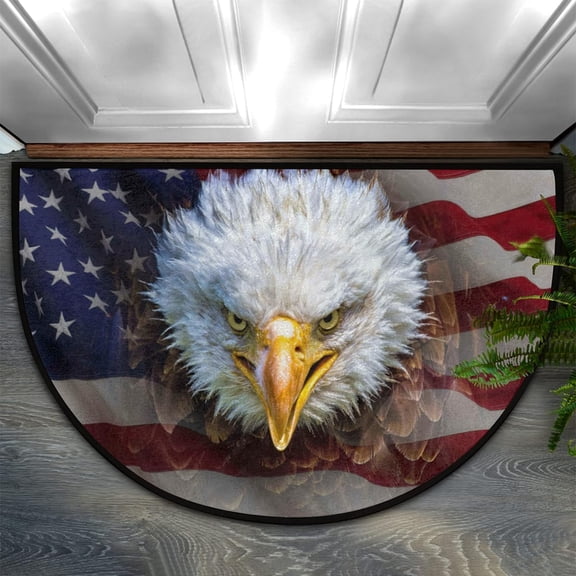 30*17inchesWelcome Half Round Door Mat US Flag Animal Eagle Pattern Entrance Way Rugs Doormats Soft Non-Slip Washable Bath Rugs Floor Mats for Home Bathroom Indoor