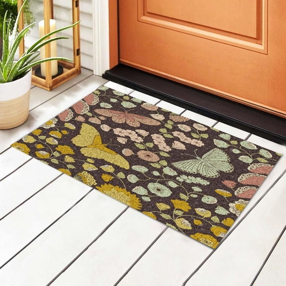30*17inchesWelcome Mats for Front Door Retro Butterfly with Floral Print Doormat Non-Slip Rubber Mat for Home Indoor Farmhouse Funny Kitchen Rugs Balcony Patio