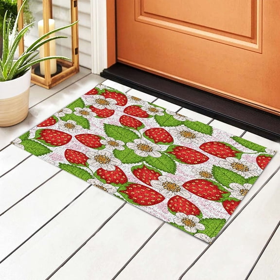 30*17inchesWelcome Mats for Front Door Strawberry with Floral Print Doormat Non-Slip Rubber Mat for Home Indoor Farmhouse Funny Kitchen Rugs Balcony Patio