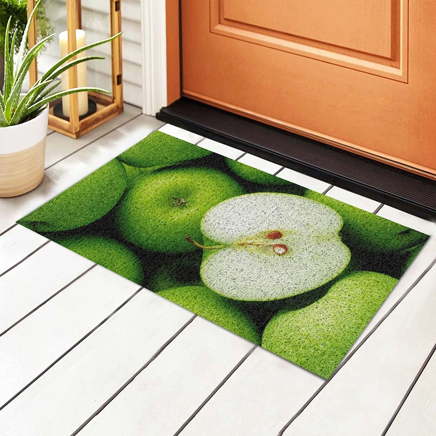 30*17inches Welcome Mats for Front Door Green Apples Doormat Non-Slip ...