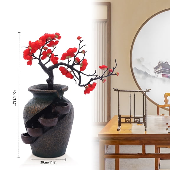 30*18*40cm Vase-shaped Waterfall Vase Fountain Tabletop Water Fountains for Living Rooms Offices Study Rooms